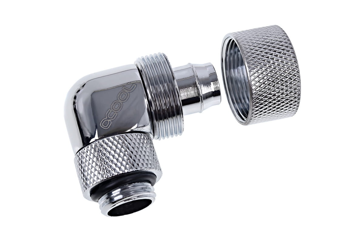 Alphacool Eiszapfen 16/10mm Compression Fitting 90degree Rotary G1/4 - Chrome