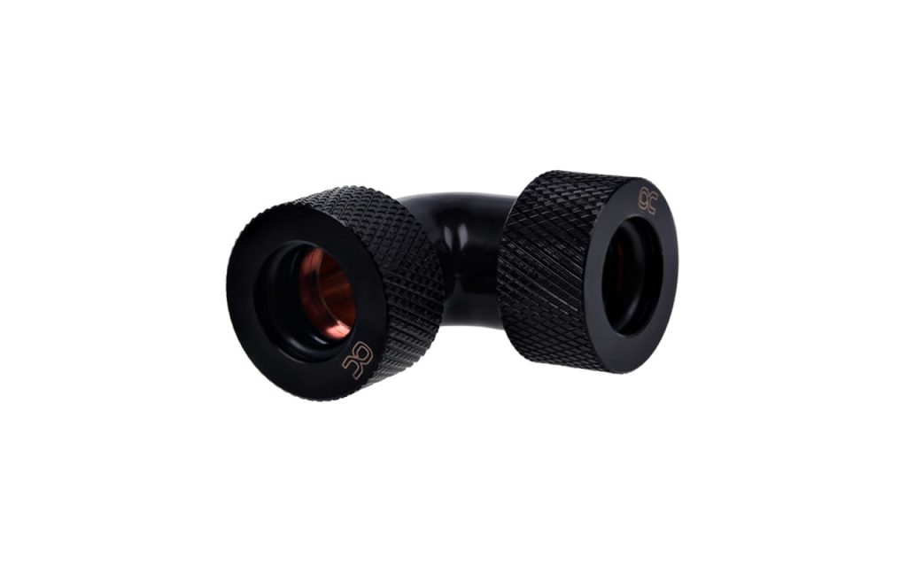 Alphacool HT 13mm HardTube Compression Fitting 90degree L-connector for for rigid tubes - knurled - Deep Black