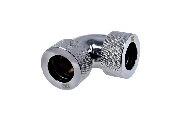 Alphacool HT 16mm HardTube Compression Fitting 90degree L-connector for rigid tubes – knurled – Chrome