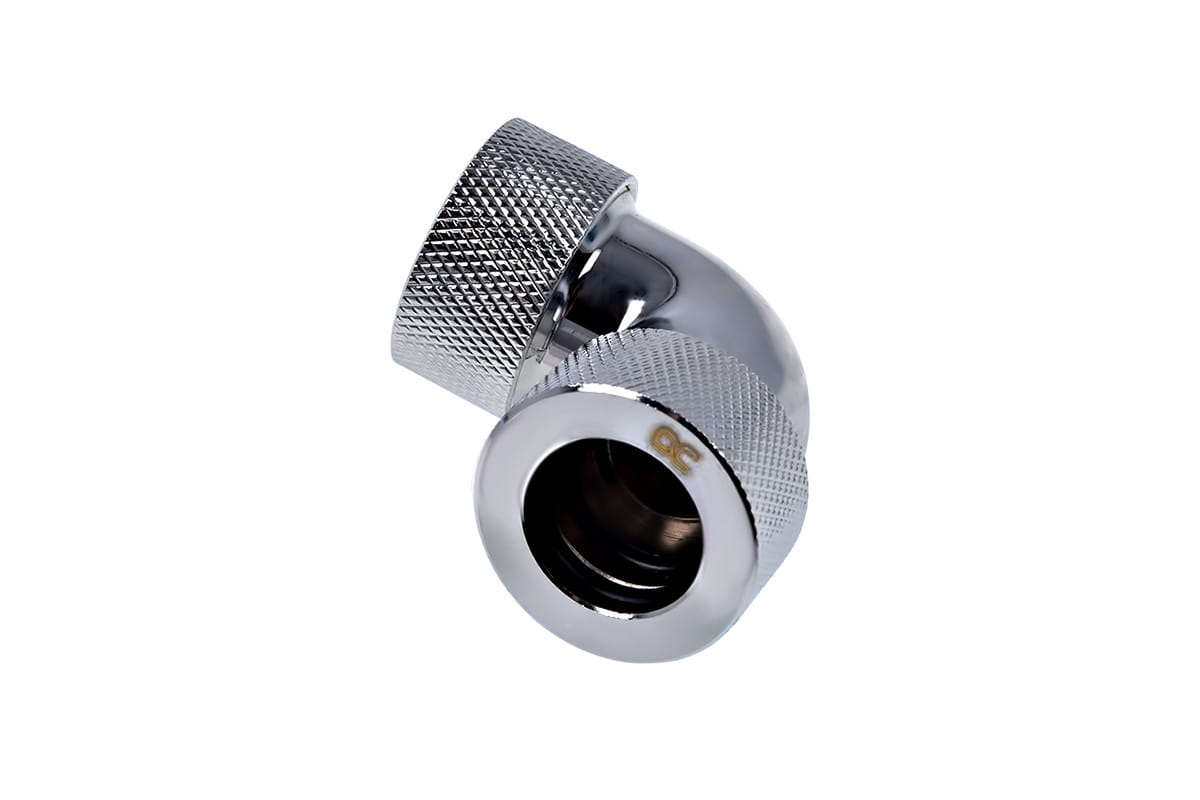 Alphacool HT 16mm HardTube Compression Fitting 90degree L-connector for rigid tubes - knurled - Chrome