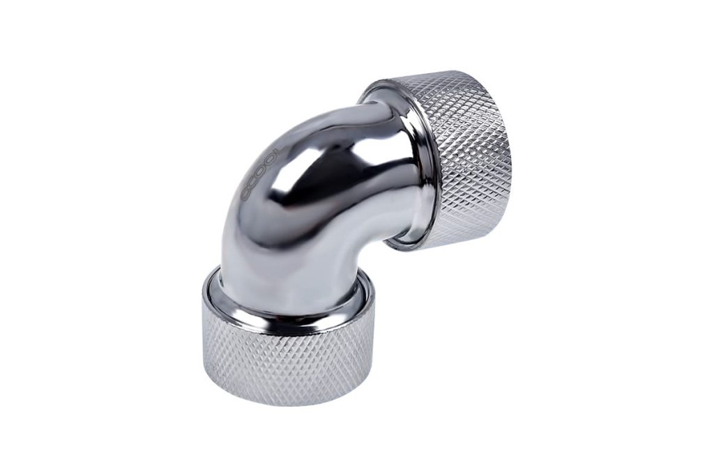 Alphacool HT 16mm HardTube Compression Fitting 90degree L-connector for rigid tubes - knurled - Chrome