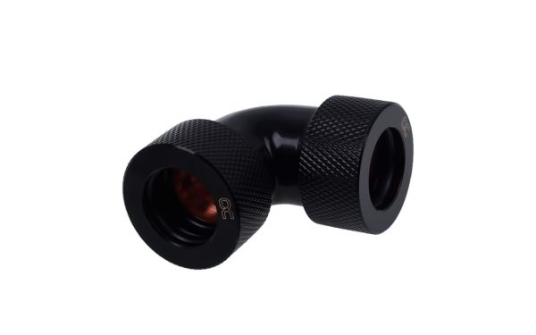 Alphacool HT 16mm HardTube Compression Fitting 90degree L-connector for rigid tubes – knurled – Deep Black