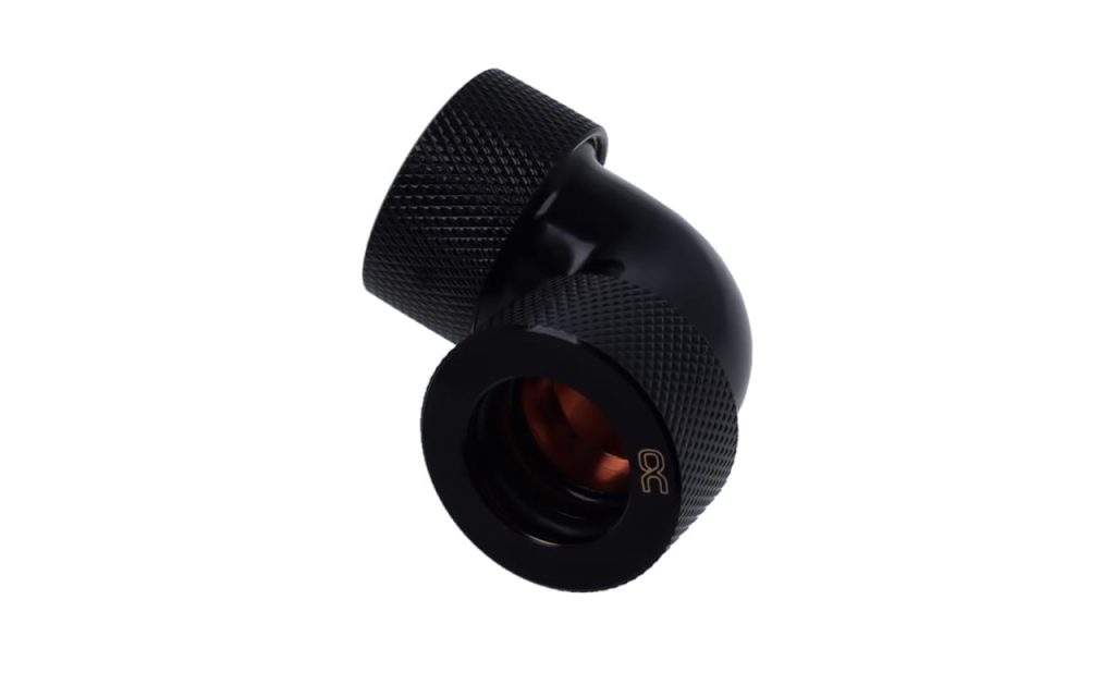 Alphacool HT 16mm HardTube Compression Fitting 90degree L-connector for rigid tubes - knurled - Deep Black