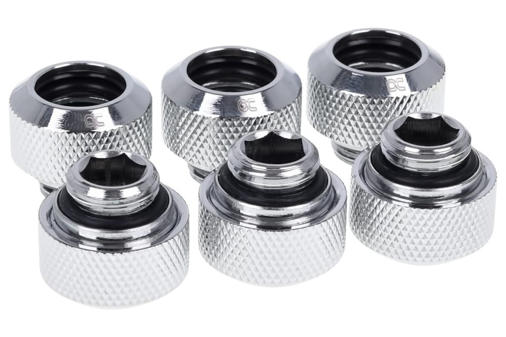 Alphacool Eiszapfen 13mm HardTube Compression Fitting G1/4 for rigid tubes - knurled - Chrome Six Pack : image 1