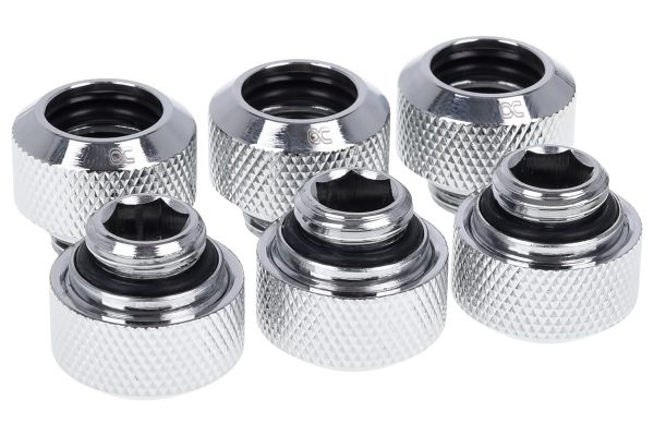 Alphacool Eiszapfen 13mm HardTube Compression Fitting G1/4 for rigid tubes – knurled – Chrome Six Pack