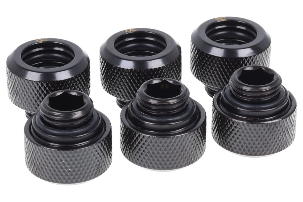 Alphacool Eiszapfen 13mm HardTube Compression Fitting G1/4 for rigid tubes - knurled - Deep Black Six Pack : image 1