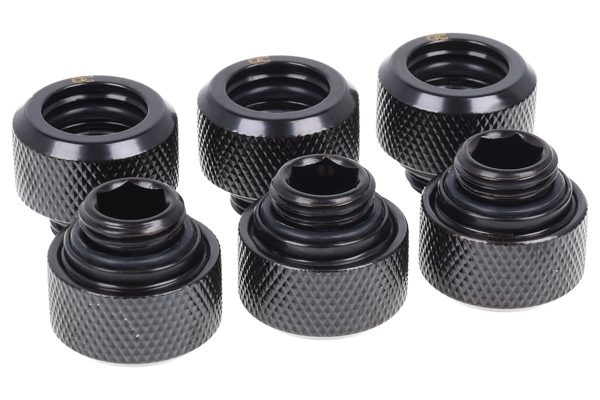 Alphacool Eiszapfen 13mm HardTube Compression Fitting G1/4 for rigid tubes - knurled - Deep Black Six Pack : image 1