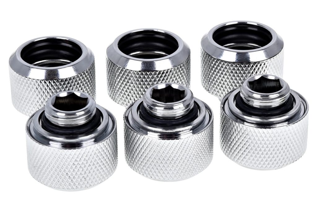 Alphacool Eiszapfen 16mm HardTube Compression Fitting G1/4 for rigid tubes - knurled - Chrome Six Pack