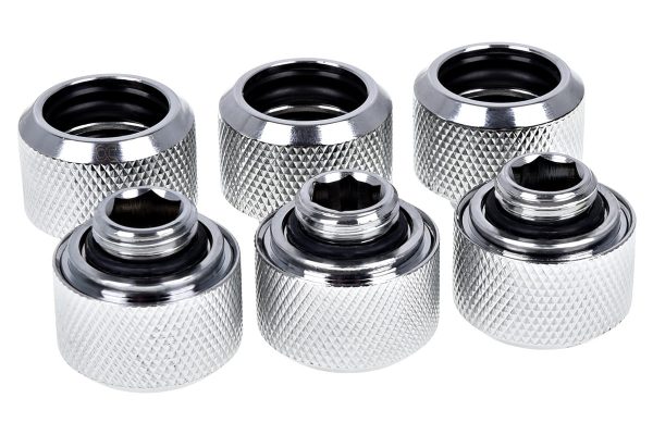 Alphacool Eiszapfen 16mm HardTube Compression Fitting G1/4 for rigid tubes – knurled – Chrome Six Pack