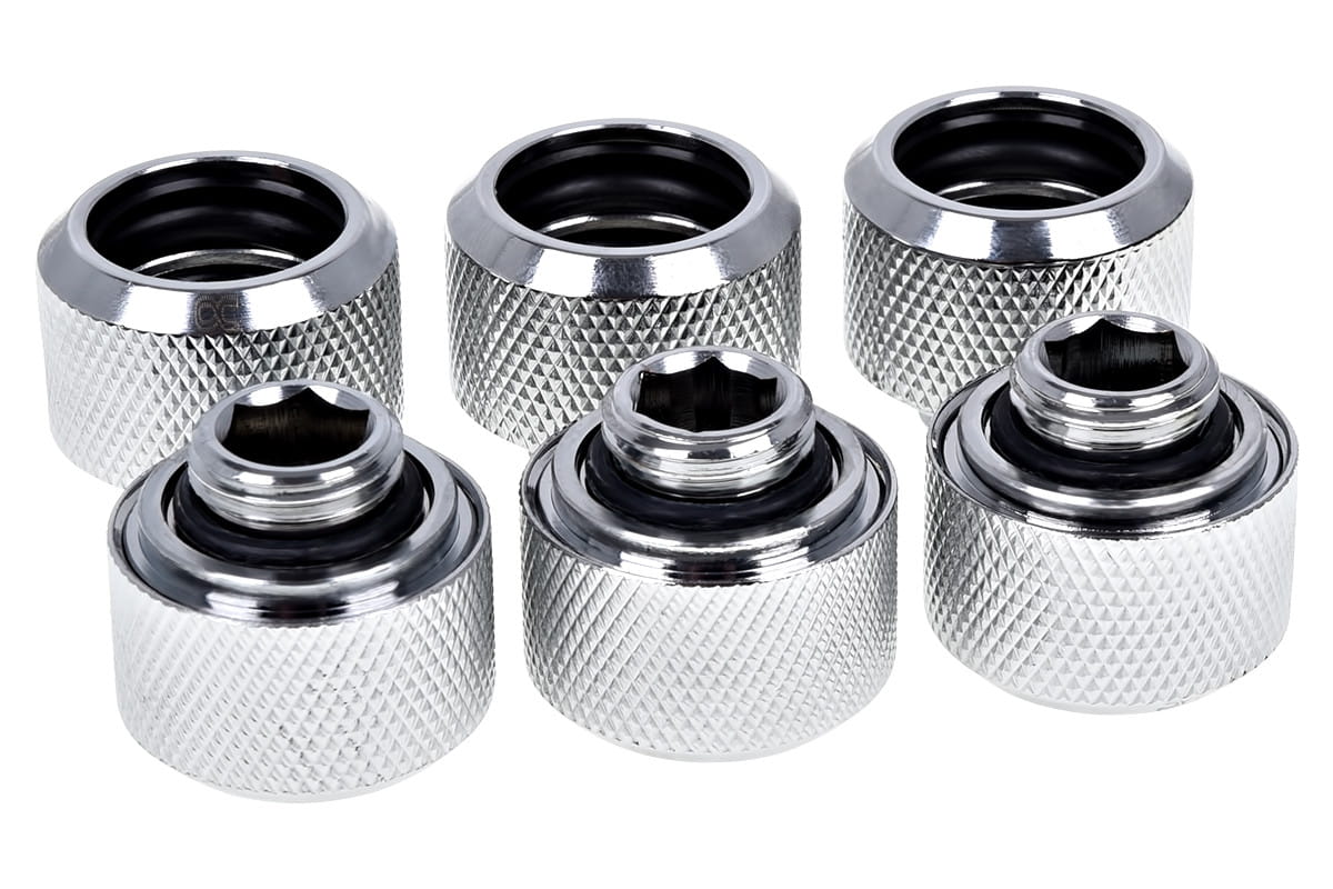 Alphacool Eiszapfen 16mm HardTube Compression Fitting G1/4 for rigid tubes - knurled - Chrome Six Pack