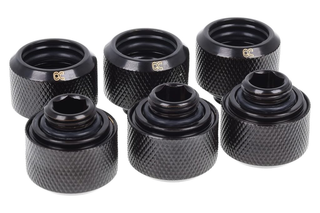Alphacool Eiszapfen 16mm HardTube Compression Fitting G1/4 for rigid tubes - knurled - Deep Black Six Pack