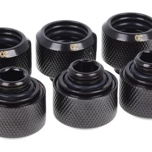 Alphacool Eiszapfen 16mm HardTube Compression Fitting G1/4 for rigid tubes - knurled - Deep Black Six Pack
