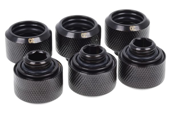 Alphacool Eiszapfen 16mm HardTube Compression Fitting G1/4 for rigid tubes – knurled – Deep Black Six Pack