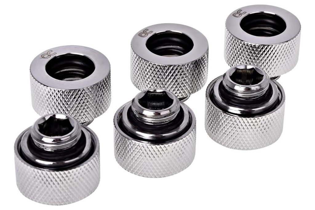 Alphacool HT 13mm HardTube Compression Fitting G1/4 for rigid tubes - knurled - Chrome Six Pack : image 1