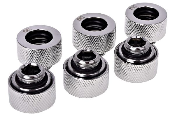 Alphacool HT 13mm HardTube Compression Fitting G1/4 for rigid tubes – knurled – Chrome Six Pack