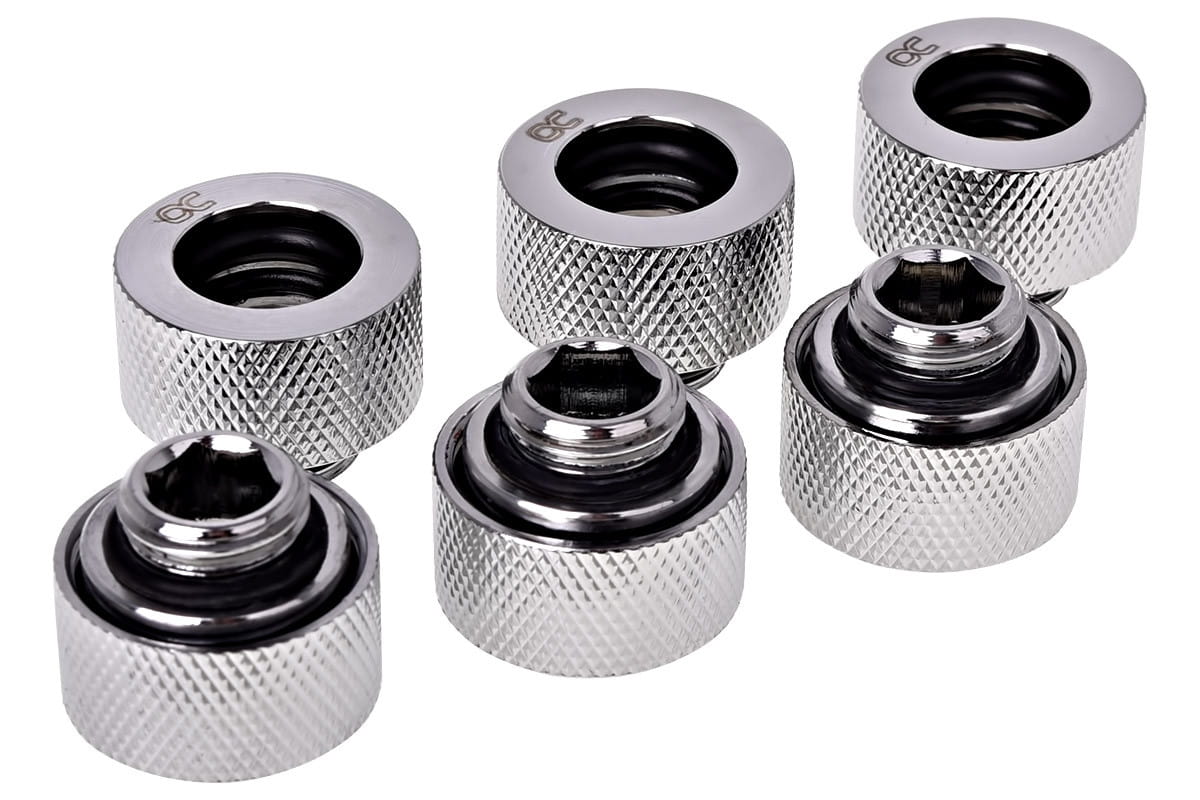 Alphacool HT 13mm HardTube Compression Fitting G1/4 for rigid tubes - knurled - Chrome Six Pack : image 1