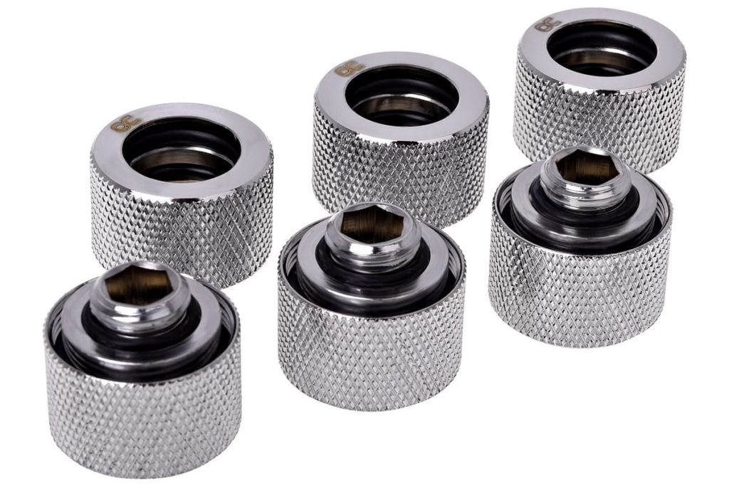Alphacool HT 16mm HardTube Compression Fitting G1/4 for rigid tubes - knurled - Chrome Six Pack : image 1