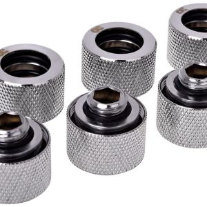 Alphacool HT 16mm HardTube Compression Fitting G1/4 for rigid tubes - knurled - Chrome Six Pack : image 1