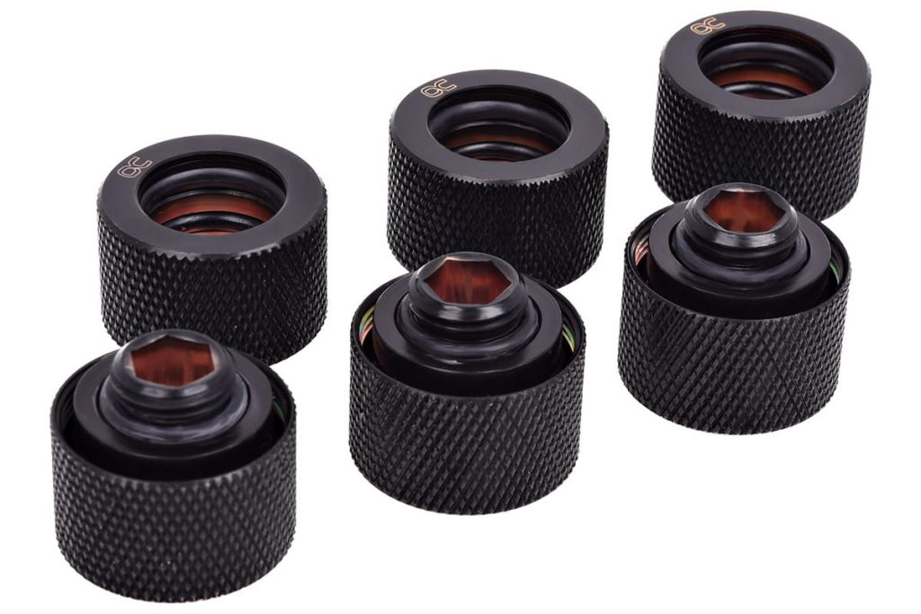 Alphacool HT 16mm HardTube compression fitting G1/4 - knurled - deep black sixpack