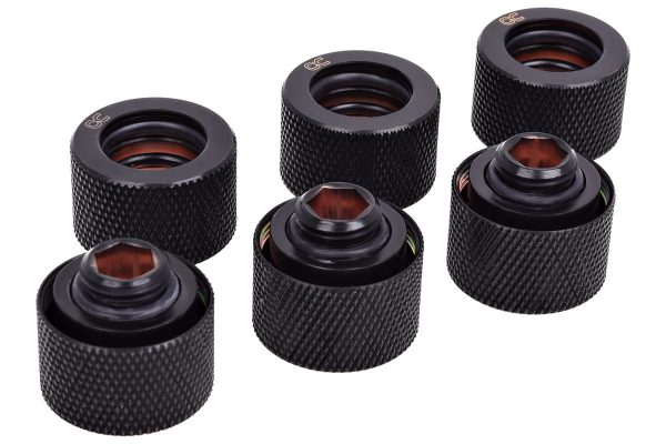 Alphacool HT 16mm HardTube compression fitting G1/4 – knurled – deep black sixpack