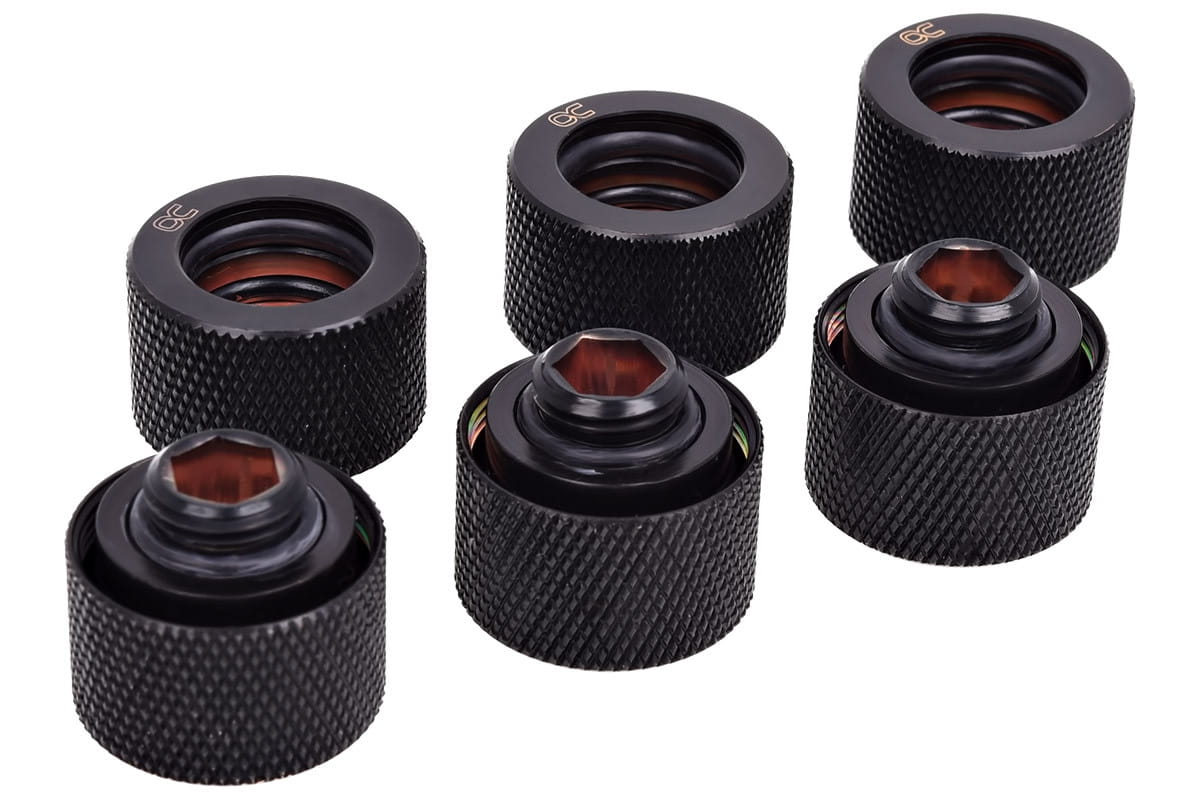 Alphacool HT 16mm HardTube compression fitting G1/4 - knurled - deep black sixpack