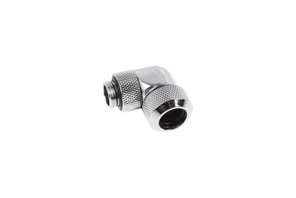 Alphacool Eiszapfen 13mm HardTube Compression Fitting 90degree Rotary G1/4 for rigid tubes - knurled - Chrome