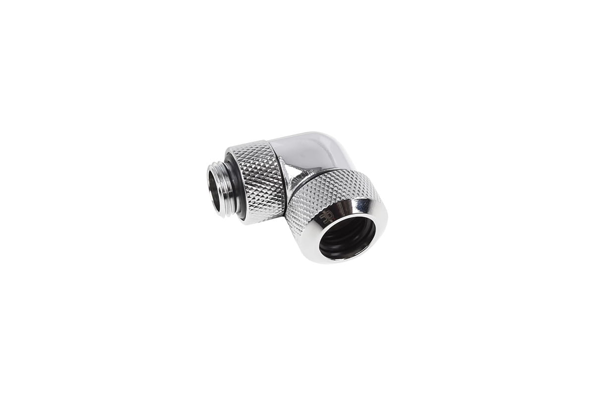 Alphacool Eiszapfen 13mm HardTube Compression Fitting 90degree Rotary G1/4 for rigid tubes - knurled - Chrome