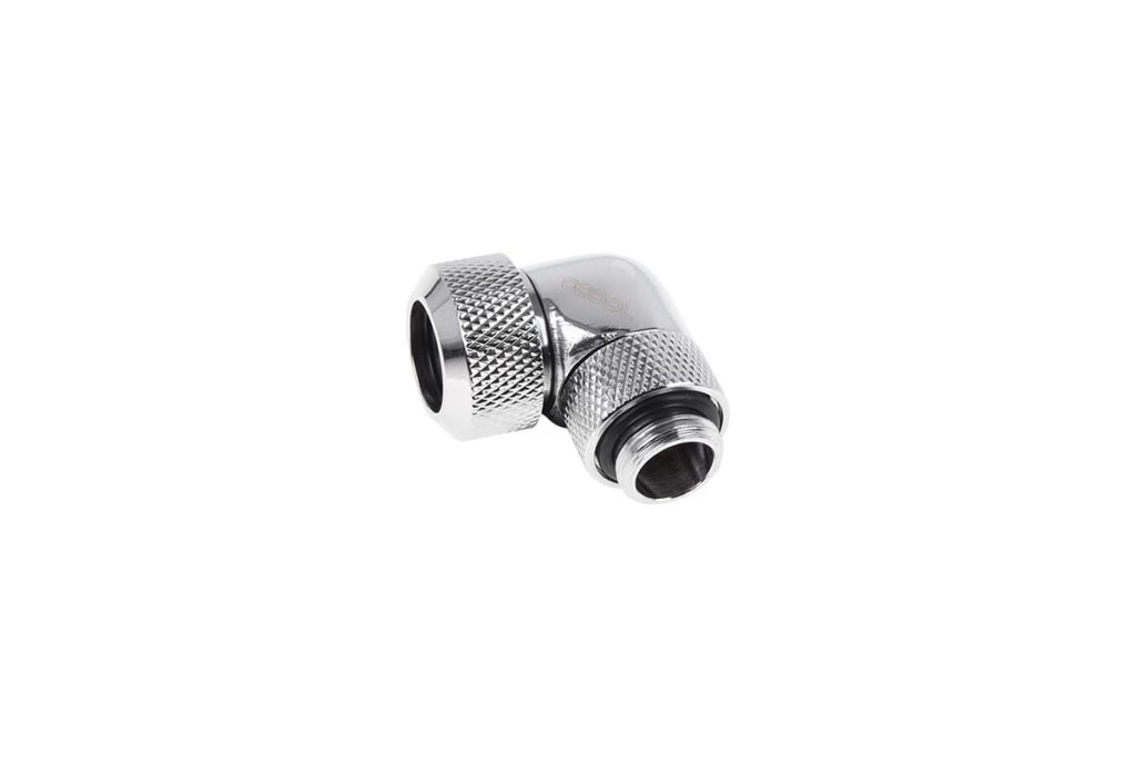 Alphacool Eiszapfen 13mm HardTube Compression Fitting 90degree Rotary G1/4 for rigid tubes - knurled - Chrome
