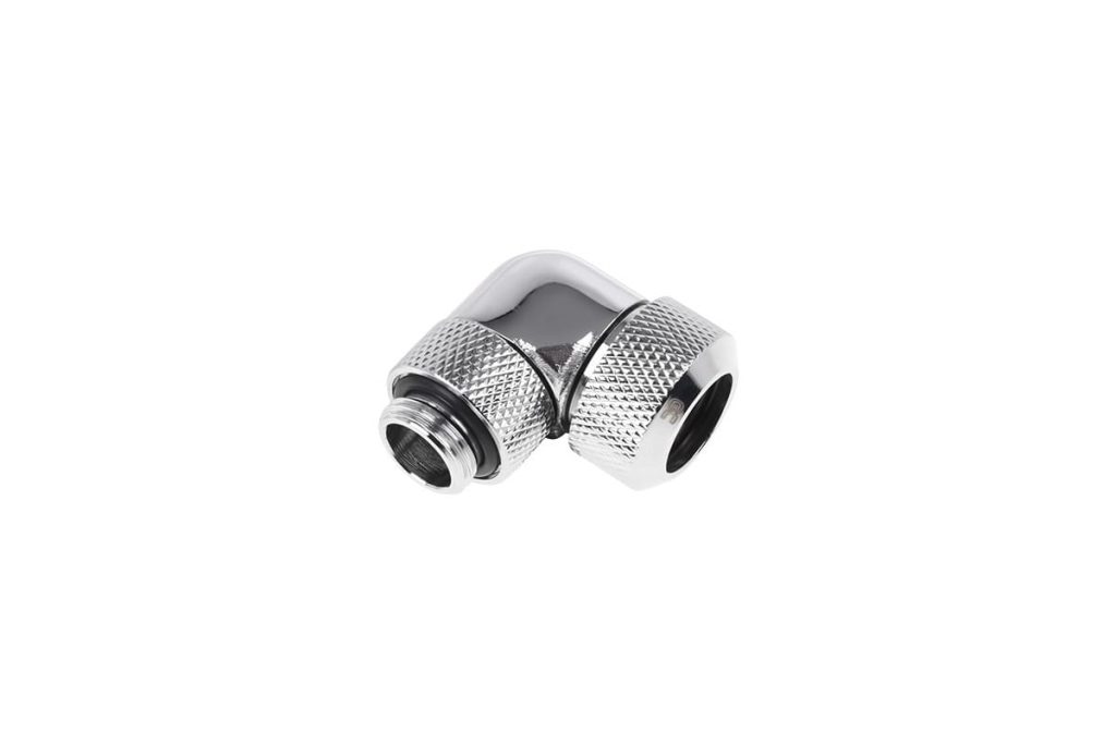 Alphacool Eiszapfen 13mm HardTube Compression Fitting 90degree Rotary G1/4 for rigid tubes - knurled - Chrome