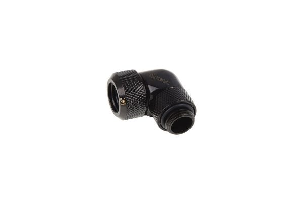 Alphacool Eiszapfen 13mm HardTube Compression Fitting 90degree Rotary G1/4 for rigid tubes – knurled – Deep Black