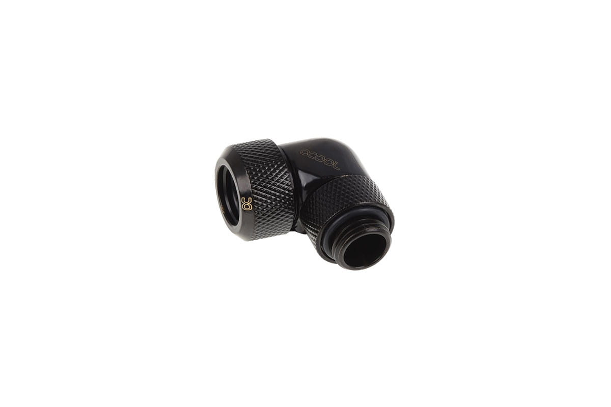 Alphacool Eiszapfen 13mm HardTube Compression Fitting 90degree Rotary G1/4 for rigid tubes - knurled - Deep Black : image 1