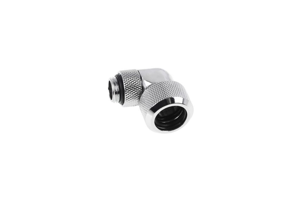 Alphacool Eiszapfen 16mm HardTube Compression Fitting 90degree Rotary G1/4 for rigid tubes - knurled - Chrome