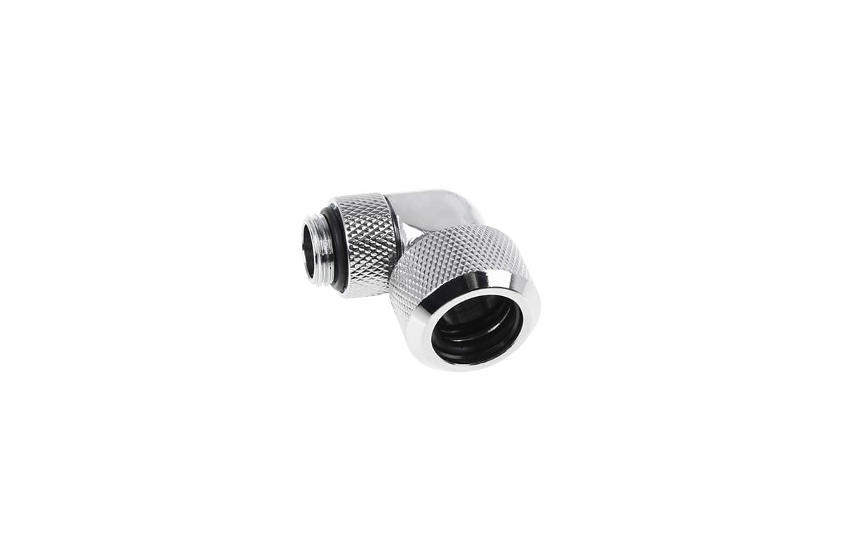 Alphacool Eiszapfen 16mm HardTube Compression Fitting 90degree Rotary G1/4 for rigid tubes - knurled - Chrome