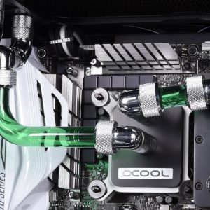 Alphacool Eiszapfen 16mm HardTube Compression Fitting 90degree Rotary G1/4 for rigid tubes - knurled - Chrome