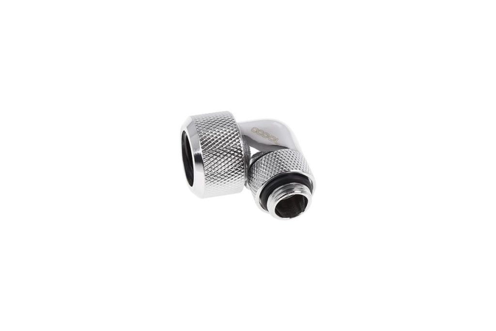 Alphacool Eiszapfen 16mm HardTube Compression Fitting 90degree Rotary G1/4 for rigid tubes - knurled - Chrome