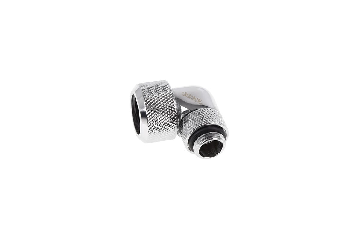 Alphacool Eiszapfen 16mm HardTube Compression Fitting 90degree Rotary G1/4 for rigid tubes - knurled - Chrome