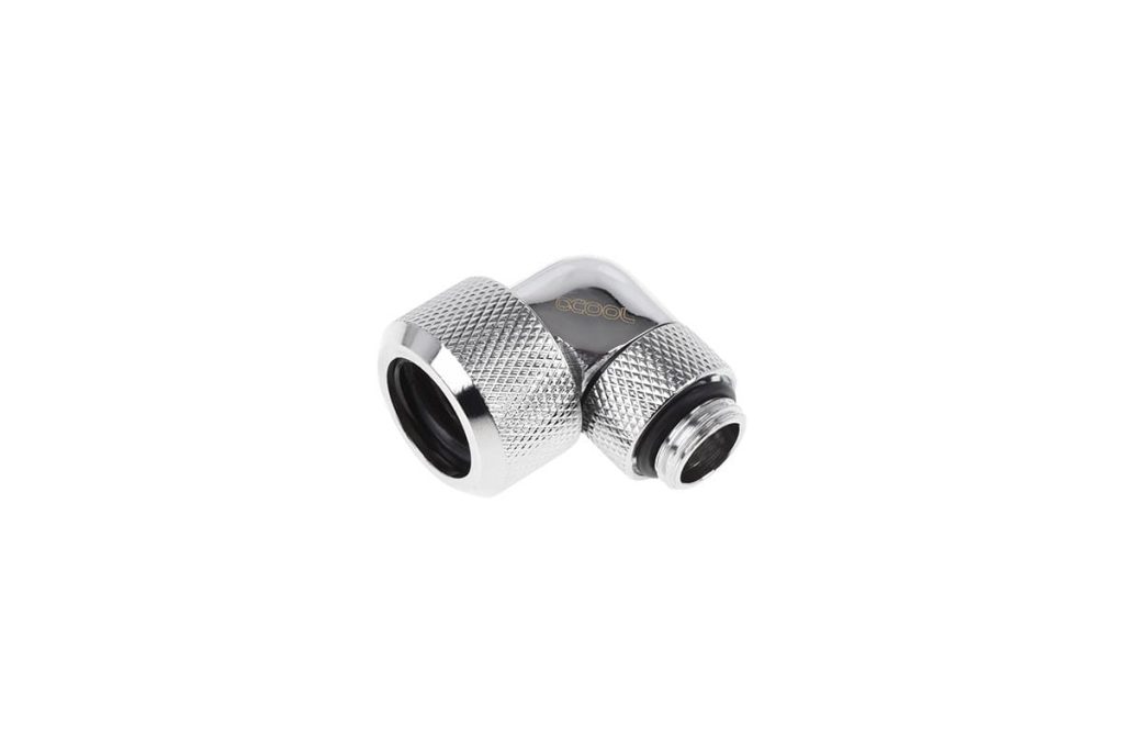 Alphacool Eiszapfen 16mm HardTube Compression Fitting 90degree Rotary G1/4 for rigid tubes - knurled - Chrome