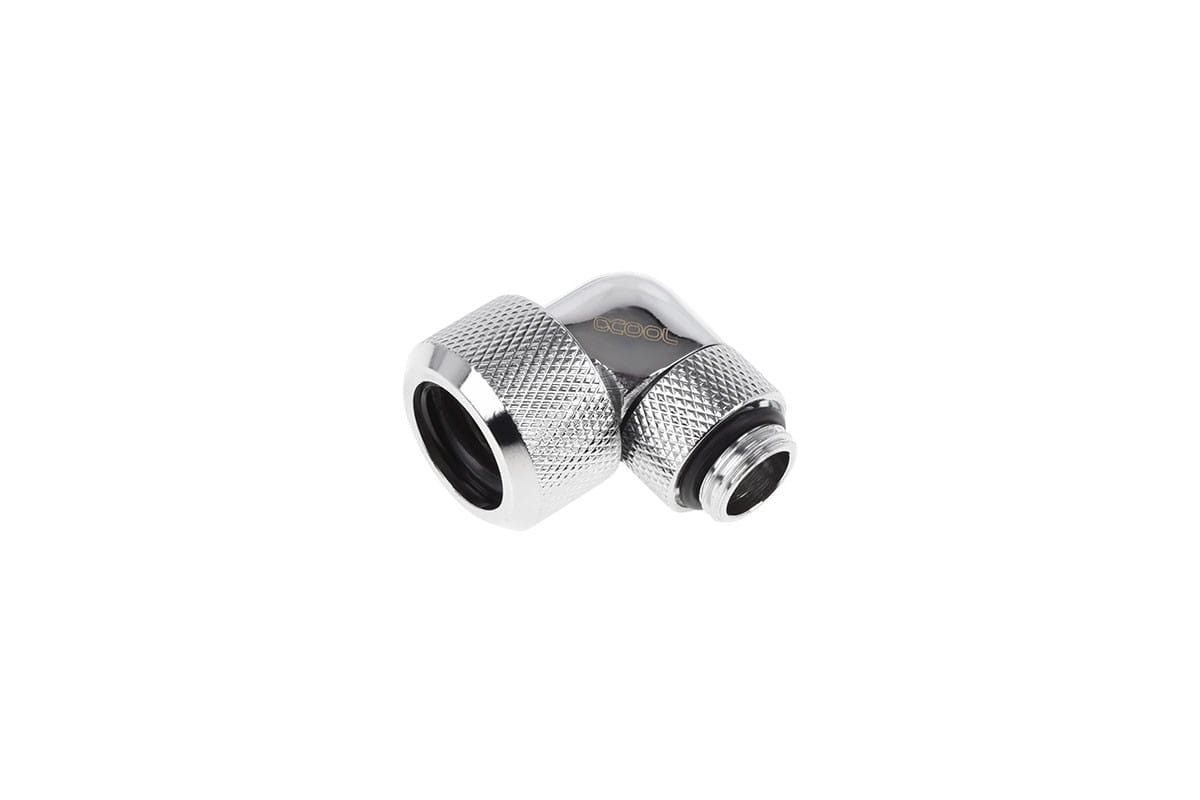 Alphacool Eiszapfen 16mm HardTube Compression Fitting 90degree Rotary G1/4 for rigid tubes - knurled - Chrome