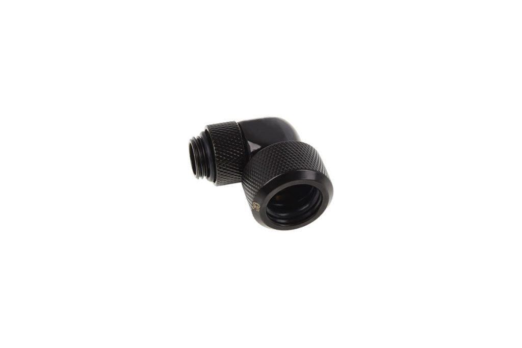 Alphacool Eiszapfen 16mm HardTube Compression Fitting 90degree Rotary G1/4 for rigid tubes - knurled - Deep Black