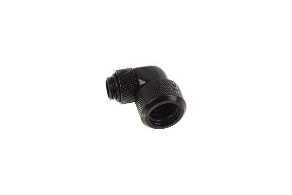 Alphacool Eiszapfen 16mm HardTube Compression Fitting 90degree Rotary G1/4 for rigid tubes – knurled – Deep Black