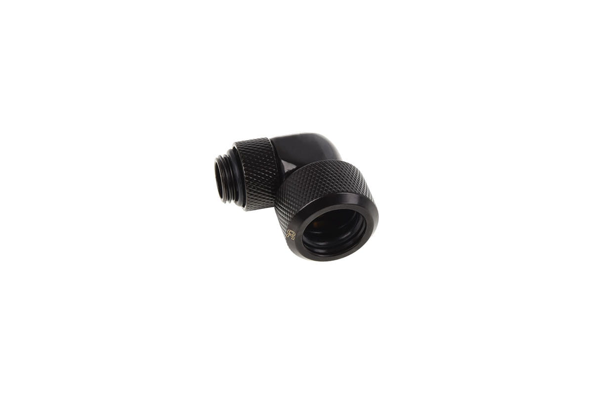 Alphacool Eiszapfen 16mm HardTube Compression Fitting 90degree Rotary G1/4 for rigid tubes - knurled - Deep Black