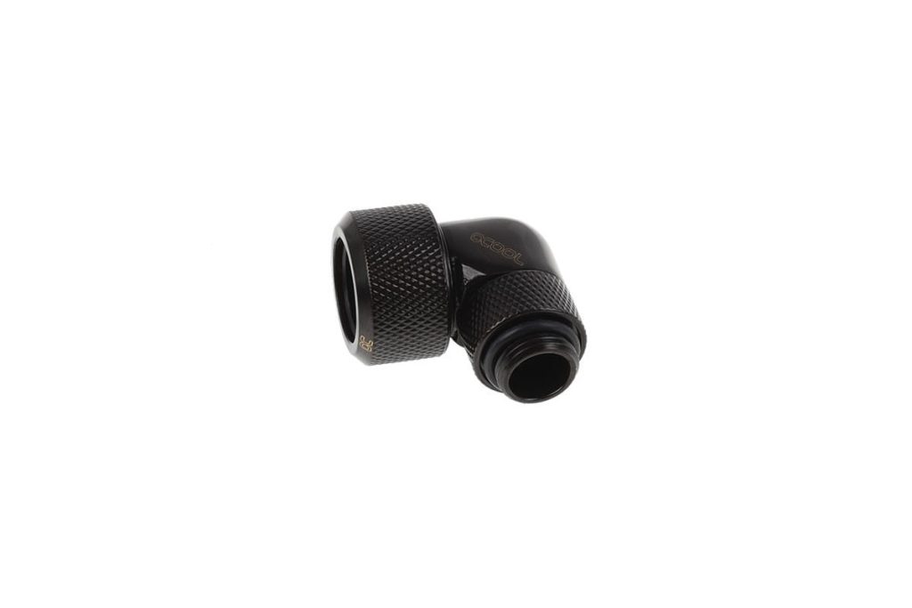 Alphacool Eiszapfen 16mm HardTube Compression Fitting 90degree Rotary G1/4 for rigid tubes - knurled - Deep Black