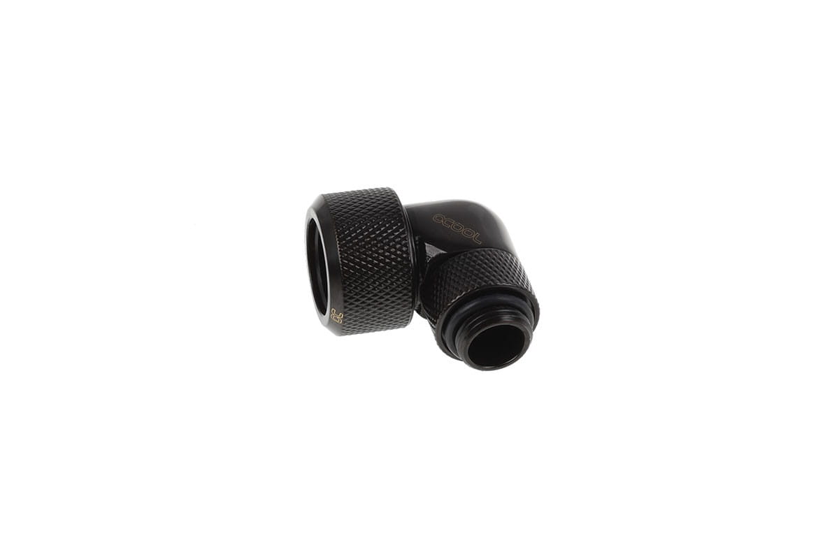 Alphacool Eiszapfen 16mm HardTube Compression Fitting 90degree Rotary G1/4 for rigid tubes - knurled - Deep Black