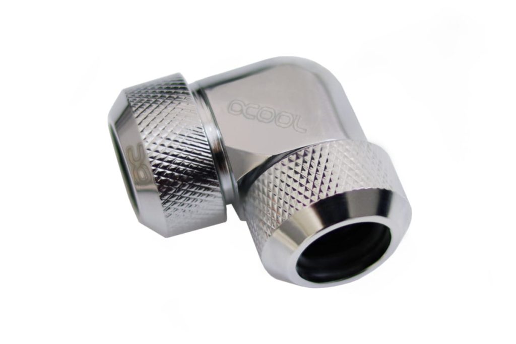 Alphacool Eiszapfen 13mm HardTube compression fitting 90, L-connector for rigid or hard tubes, knurled - chrome
