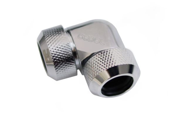 Alphacool Eiszapfen 13mm HardTube compression fitting 90, L-connector for rigid or hard tubes, knurled – chrome