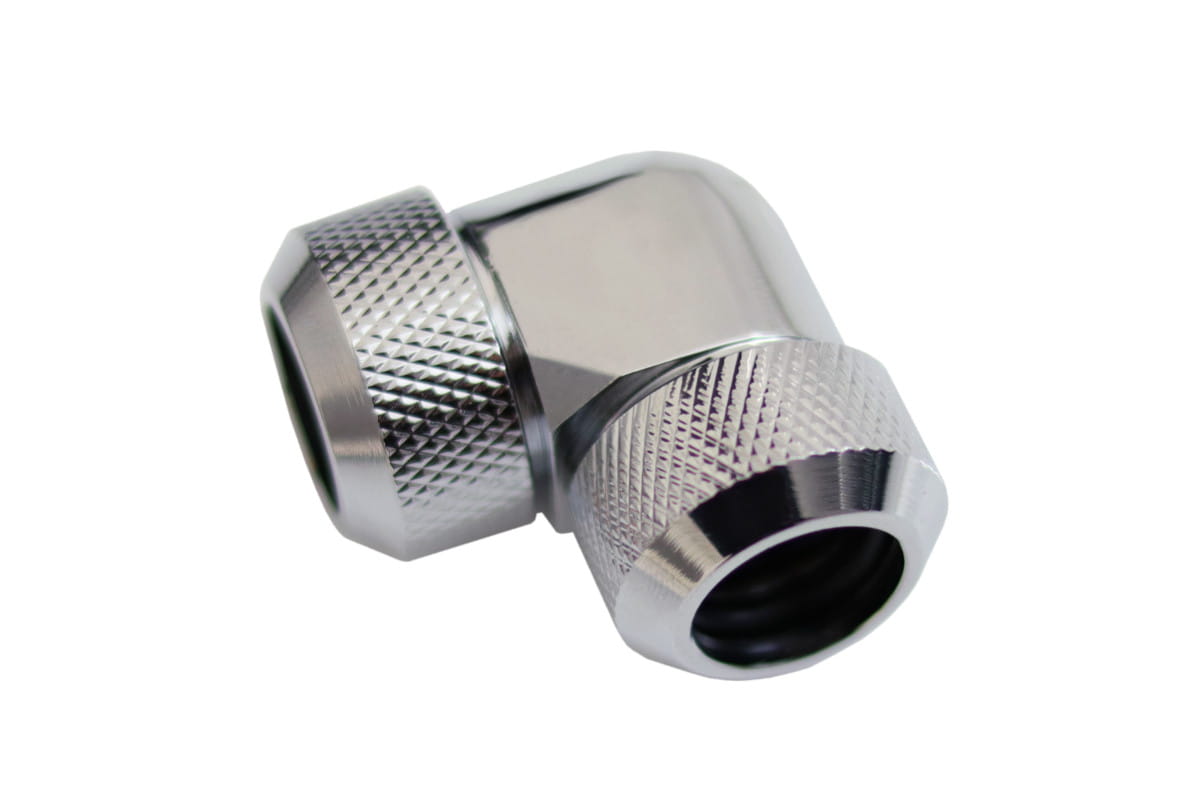 Alphacool Eiszapfen 13mm HardTube compression fitting 90, L-connector for rigid or hard tubes, knurled - chrome