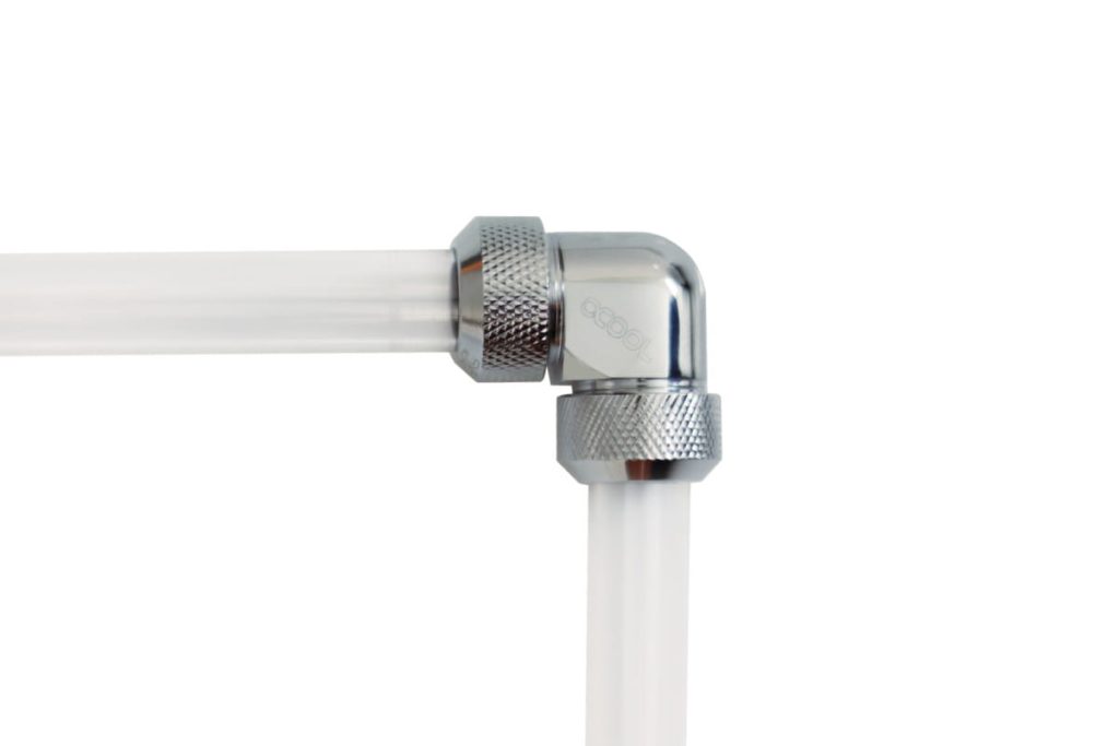 Alphacool Eiszapfen 13mm HardTube compression fitting 90, L-connector for rigid or hard tubes, knurled - chrome