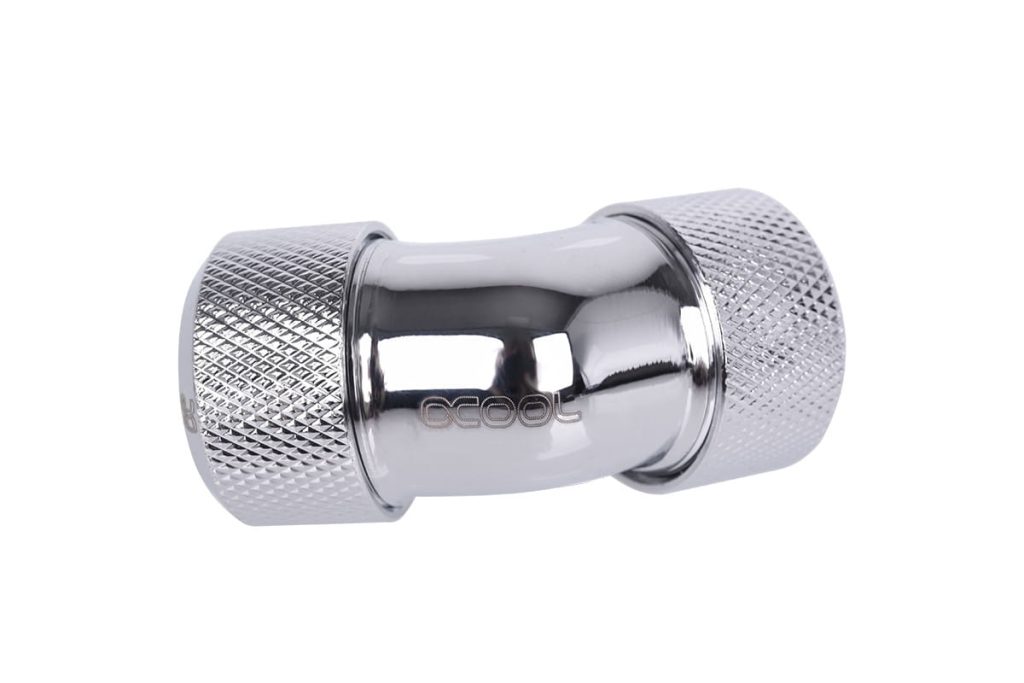 Alphacool Eiszapfen 16mm HardTube Compression Fitting 45degree L-connector for rigid tubes - knurled - Chrome