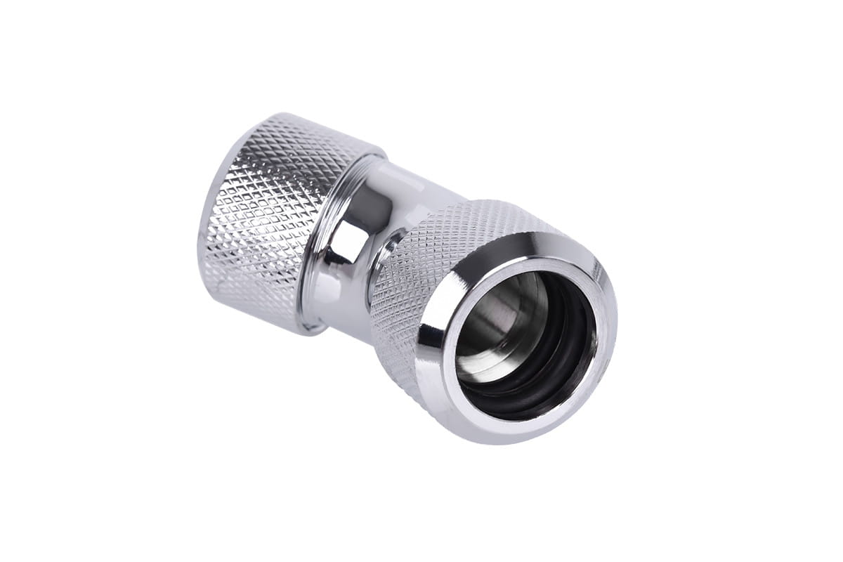 Alphacool Eiszapfen 16mm HardTube Compression Fitting 45degree L-connector for rigid tubes - knurled - Chrome