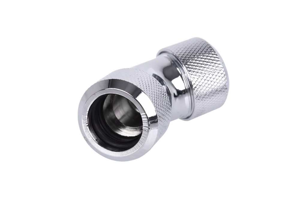 Alphacool Eiszapfen 16mm HardTube Compression Fitting 45degree L-connector for rigid tubes - knurled - Chrome
